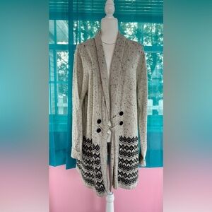 Fortune & Ivy Women’s Long Knit Cream Cardigan Fair Isle Size XXL